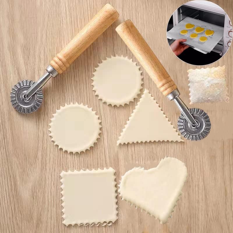 MTOMDY 2 PCS Ravioli Cutter Stamps with Roller Wheel Round Mold with Wooden Handle and Fluted Edge Pasta Press Pasta Cutter for Home and Kitchen Use- 1.6" Diameter - Image 4